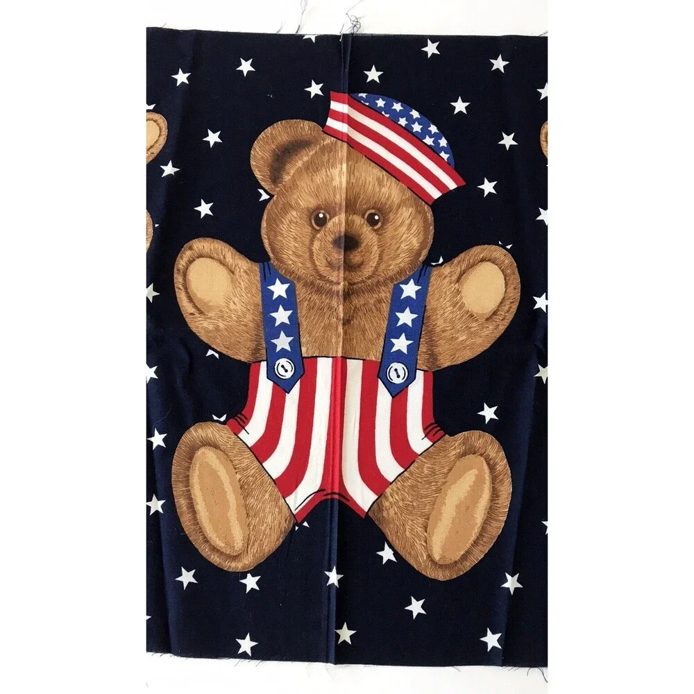 USA Teddy Bear Flag Cotton Fabric Panel 45